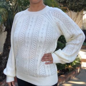 NWT O.P.T. Anthropologie Knit Crew Neck Cream Sweater Size Medium